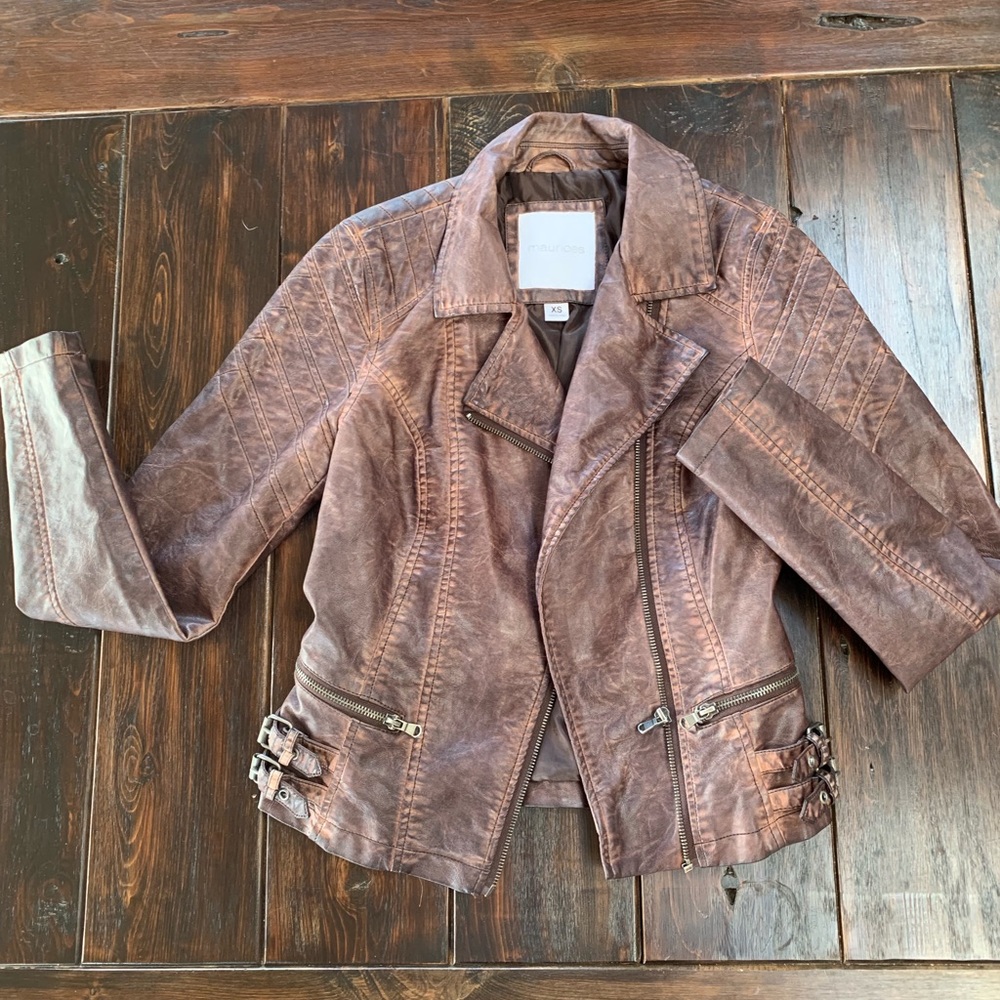 Women’s faux brown leather jacket